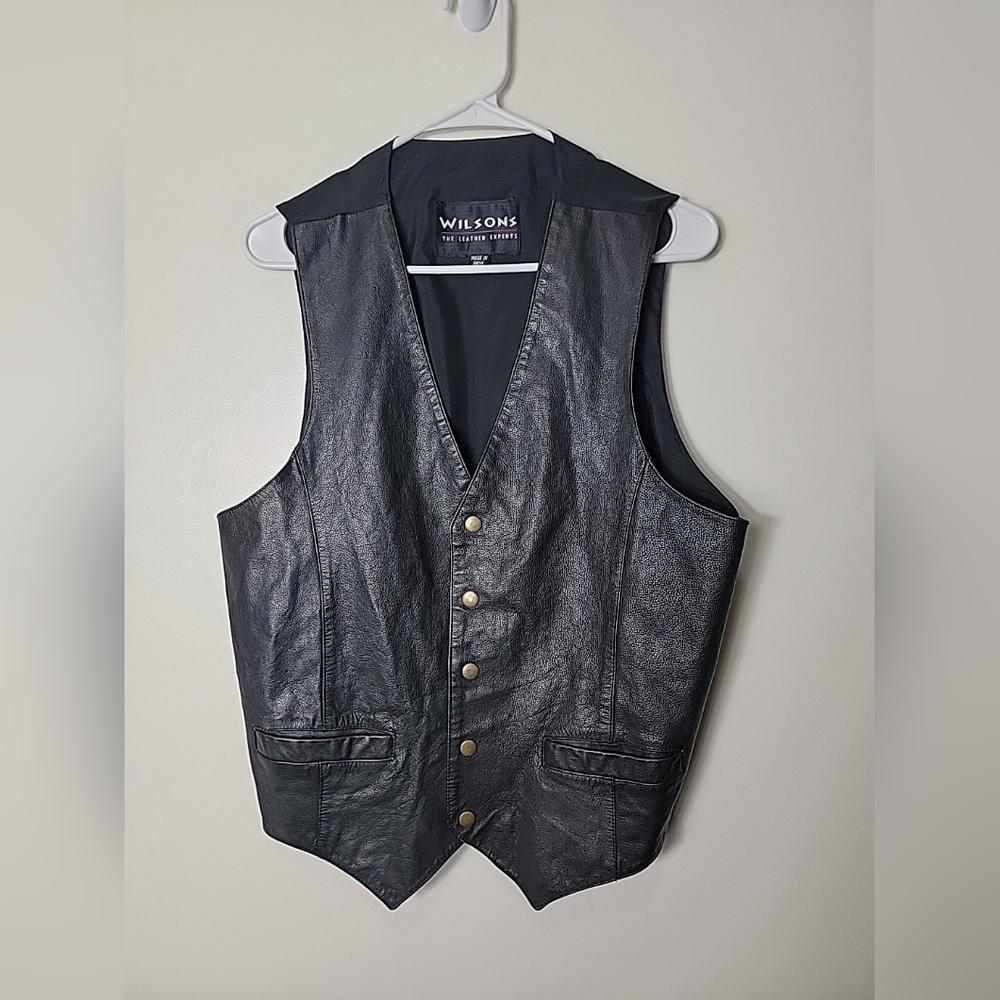 Wilsons The Leather Expert Men's Black Leather Button Vest, M